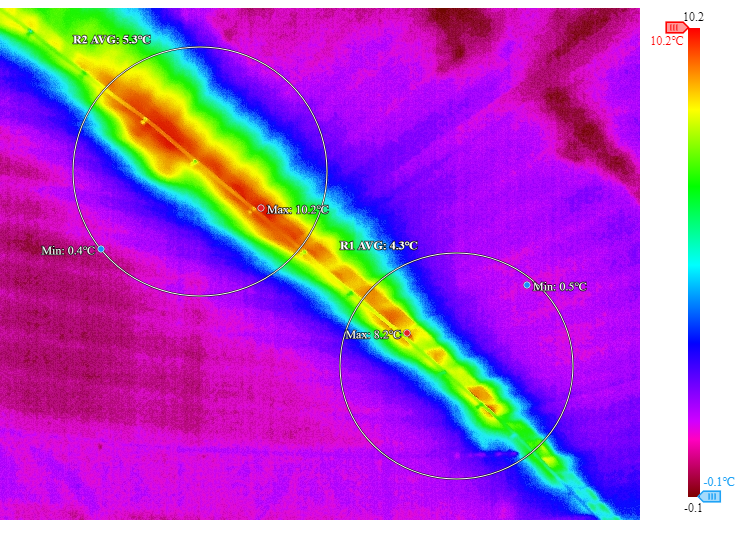 Termografický snímek s s naměřenými hodnotami