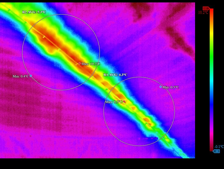 Termografický snímek s s naměřenými hodnotami